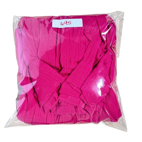 Mara Hoffman Women's Dress XXS Hot Pink 3/4 Sleeve V Neck Midi Pleated Pockets - Picture 9 of 9